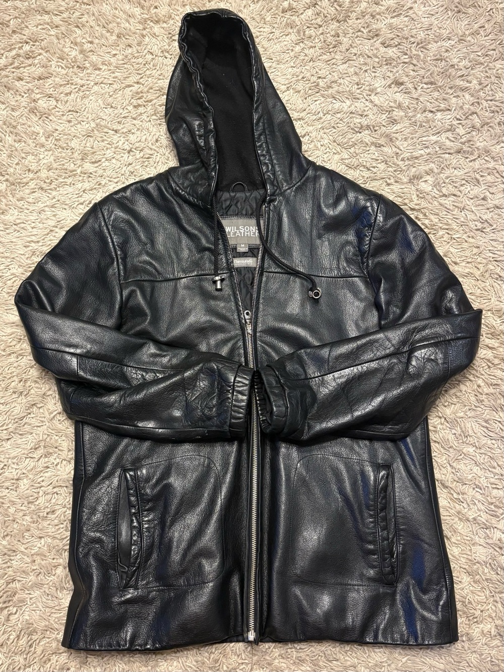 Wilsons Leather Men’s Black Hooded Bomber Jacket